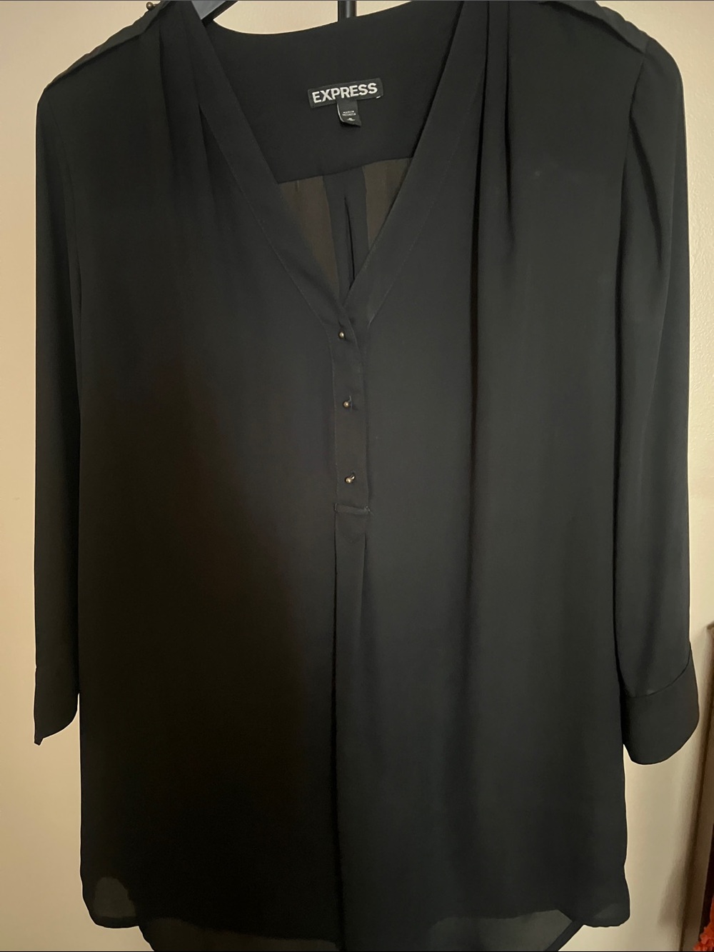 Express Black V-Neck Blouse with Button Placket
